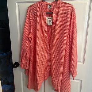 Women's Anne Klein Shirt XL Red White Gingham
